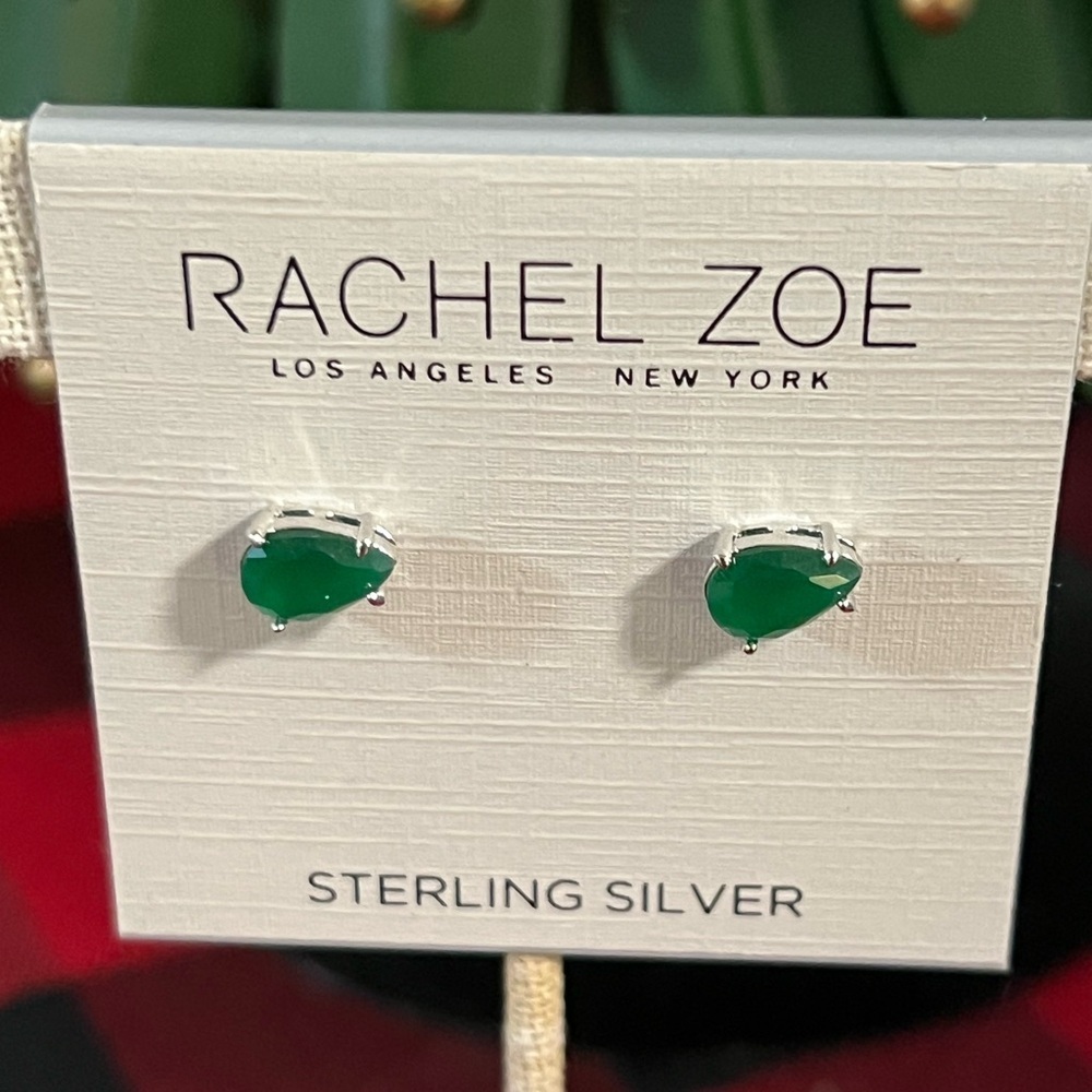 Rachel Zoe Emerald Green Sterling Silver Earrings #JW7